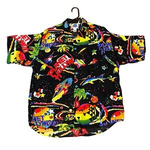 Vintage Planet Hollywood Shirt Men's‎ XL Black 90s AOP Space Hawaiian Button up